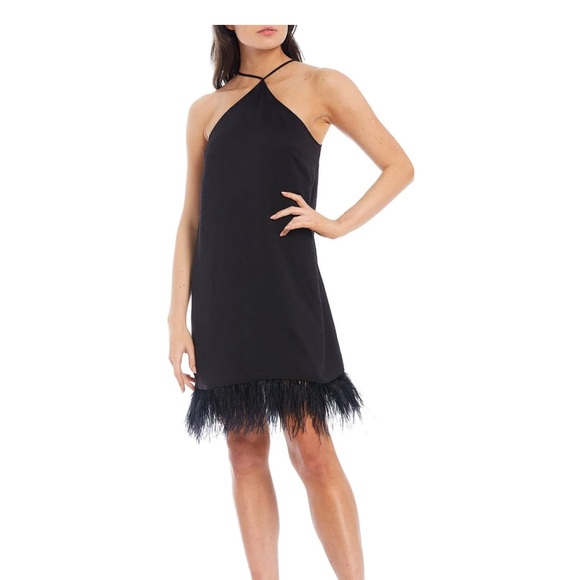 Michael Michael Kors Black Feathered Tie‎ Closure Lined Sleeveless Halter Dress - Picture 1 of 5